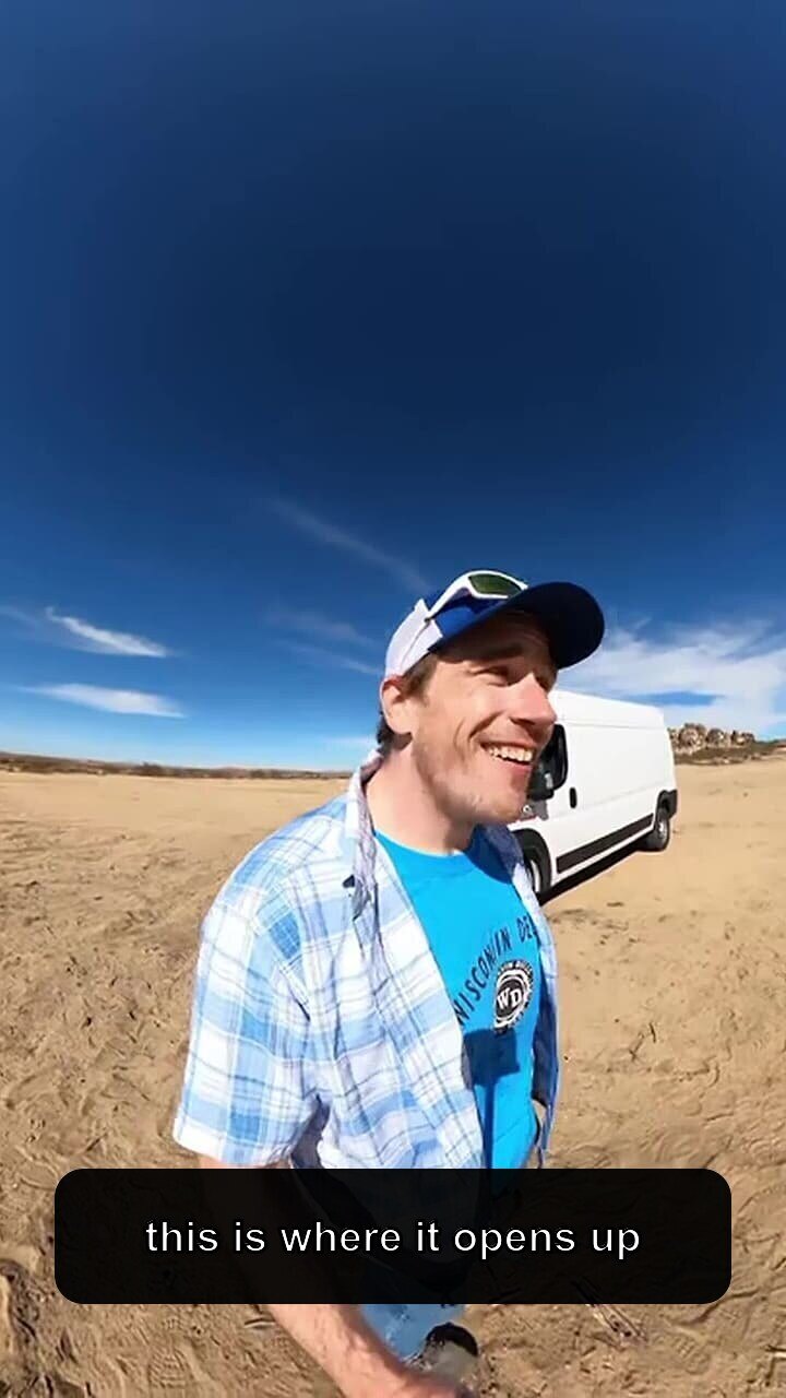 Vertical outdoor demo clip with the presenter centered and subtitled