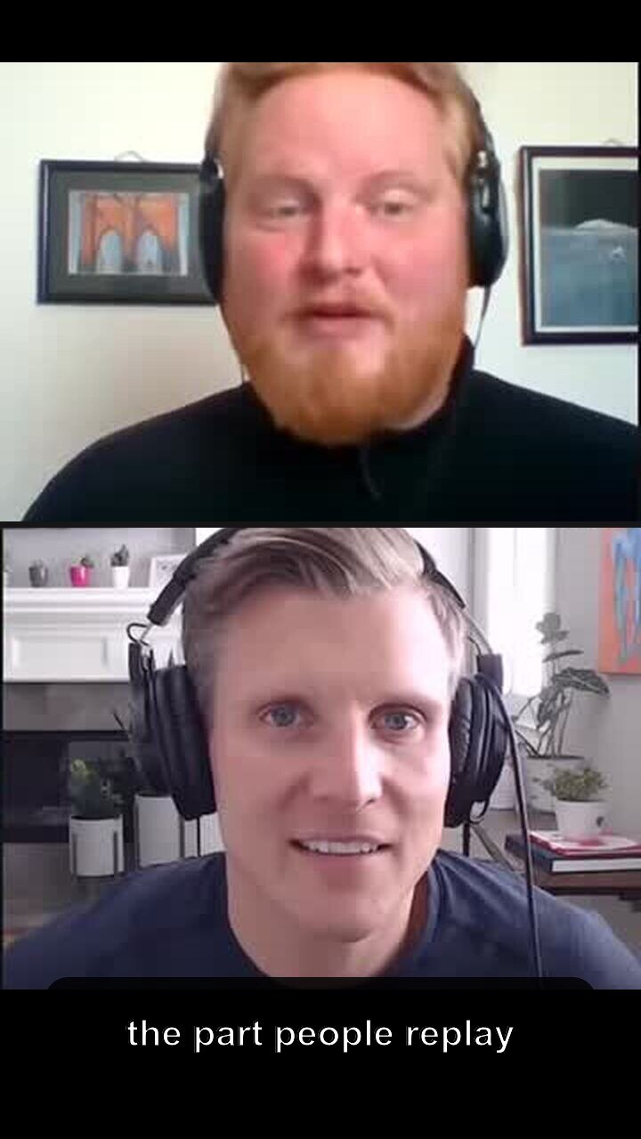 Vertical interview clip with two speakers stacked in a clean split layout